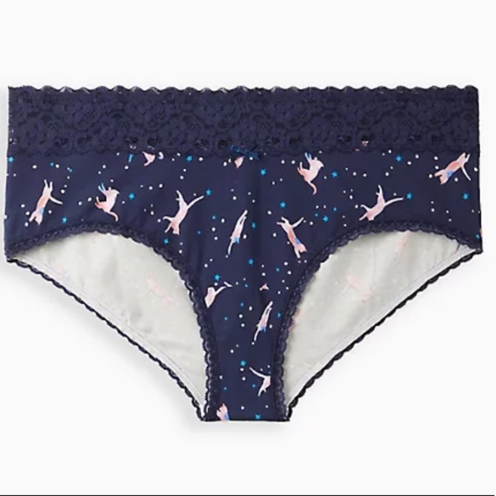 Torrid Wide Lace Galactic Kitty Cheeky Blue Cotton Panty NWT